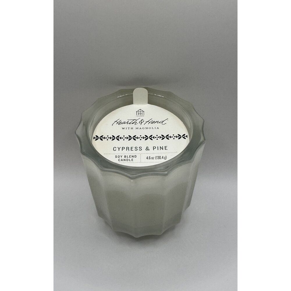 Hearth & Hand Magnolia Cypress & Pine Soy Blend Candle 4.6 oz Frosted Glass NEW